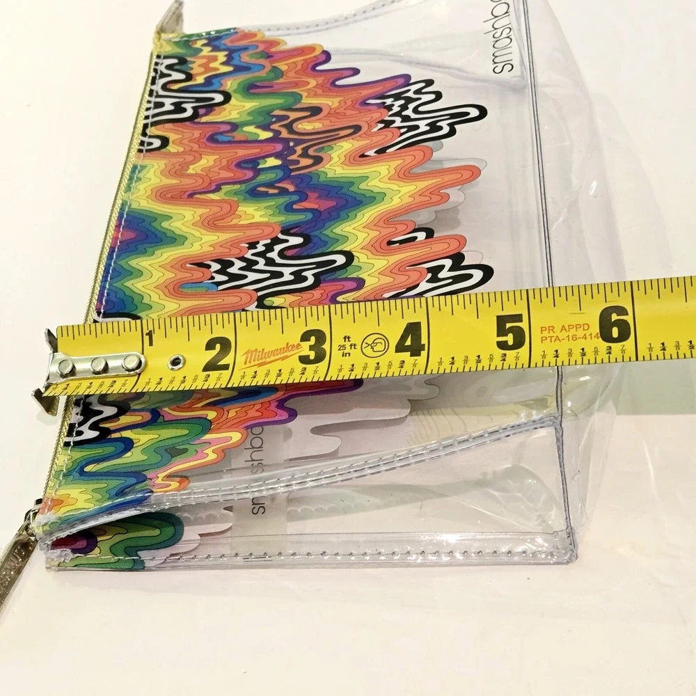 SMASHBOX Zipper Makeup Accessory Pencil Pouch Bag Rainbow Drip Clear Travel